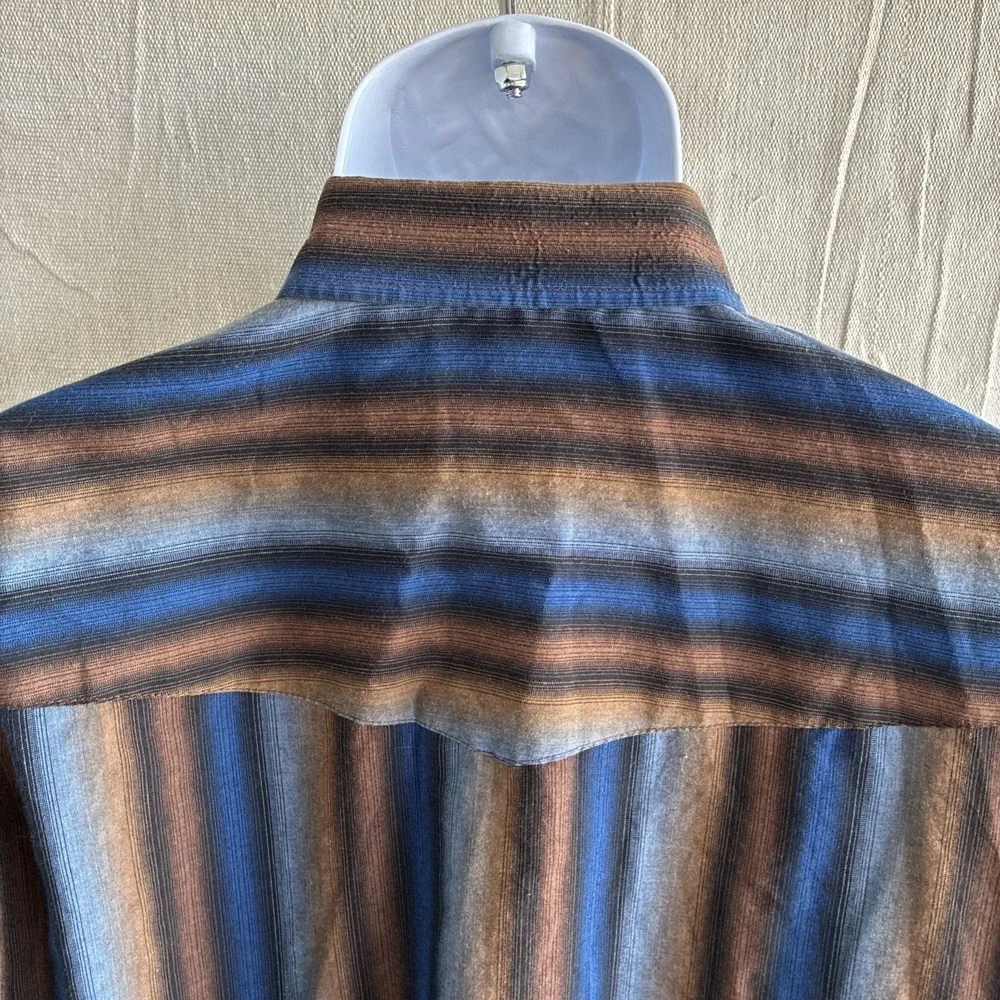 Vtg 90s Roper Shirt Mens XL Brown Blue Stripe Pearl Snap Western Cowboy Rodeo